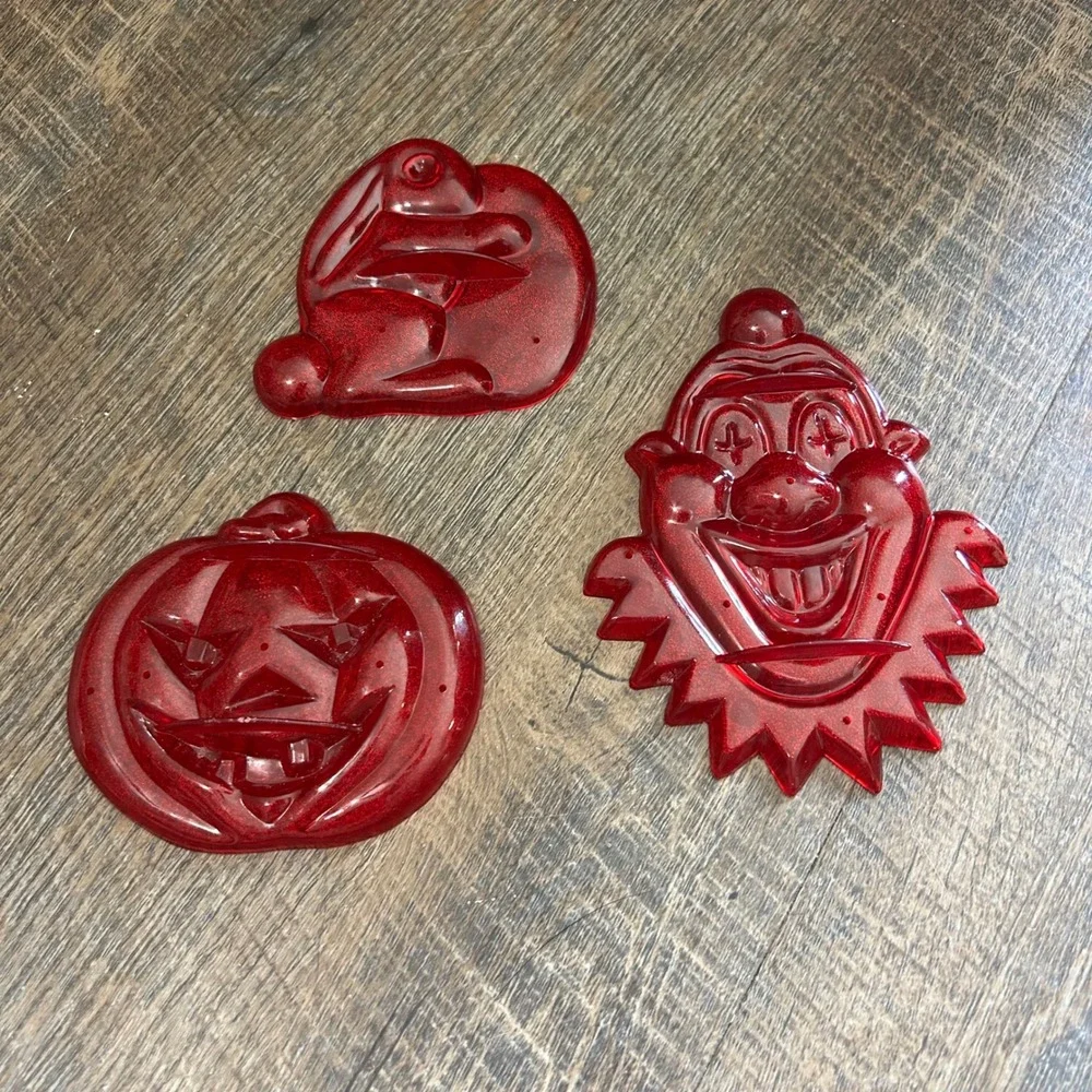 Aunt Chicks Vintage Cookie Cutters Ruby Red Plastic Bunny Pumpkin Clown Set of 3